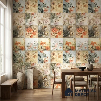 Floral Wall Tile TL 12268 Floral Decore 4 ft x 2 ft Glue Matte Finish Vitrified Tile - 9 mm | 2 Random Designs | Suitable for Bathroom, Accent/Feature Wall, Bedroom