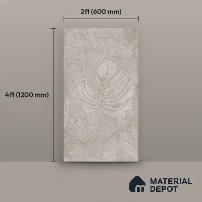 Tropical Wall Tile TL 12244 Cementine Decore Leaf 4 ft x 2 ft Double Digital Finish Vitrified Tile - 9 mm | 4 Random Designs | Suitable for Bathroom, Accent/Feature Wall, Foyer