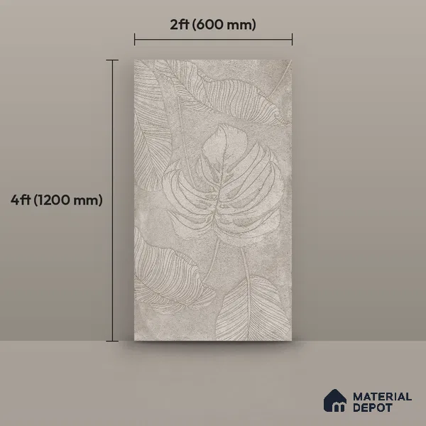 Tropical Wall Tile TL 12244 Cementine Decore Leaf 4 ft x 2 ft Double Digital Finish Vitrified Tile - 9 mm | 4 Random Designs | Suitable for Bathroom, Accent/Feature Wall, Foyer