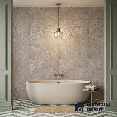 Tropical Wall Tile TL 12244 Cementine Decore Leaf 4 ft x 2 ft Double Digital Finish Vitrified Tile - 9 mm | 4 Random Designs | Suitable for Bathroom, Accent/Feature Wall, Foyer