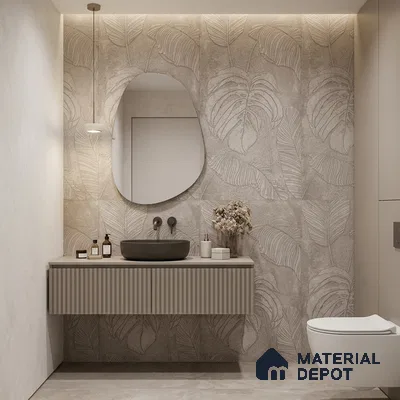 Tropical Wall Tile TL 12244 Cementine Decore Leaf 4 ft x 2 ft Double Digital Finish Vitrified Tile - 9 mm | 4 Random Designs | Suitable for Bathroom, Accent/Feature Wall, Foyer