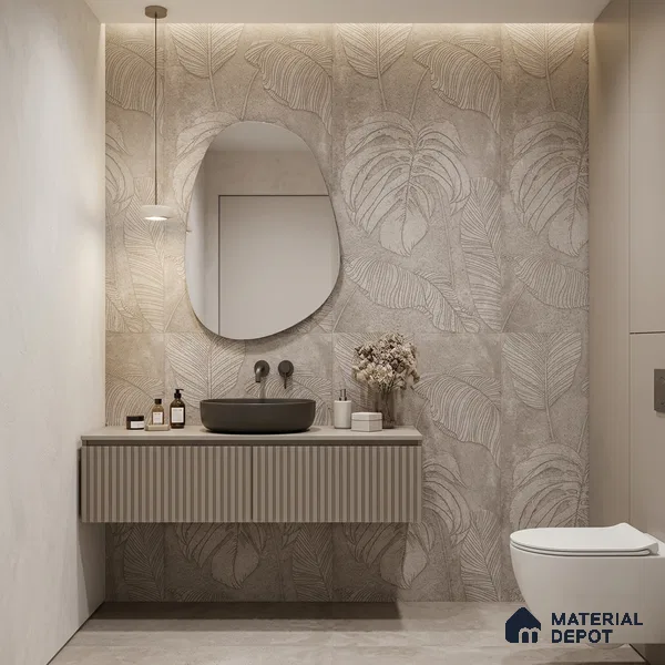 Tropical Wall Tile TL 12244 Cementine Decore Leaf 4 ft x 2 ft Double Digital Finish Vitrified Tile - 9 mm | 4 Random Designs | Suitable for Bathroom, Accent/Feature Wall, Foyer