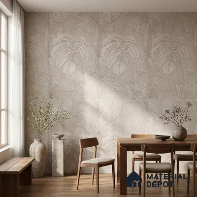 Tropical Wall Tile TL 12244 Cementine Decore Leaf 4 ft x 2 ft Double Digital Finish Vitrified Tile - 9 mm | 4 Random Designs | Suitable for Bathroom, Accent/Feature Wall, Foyer