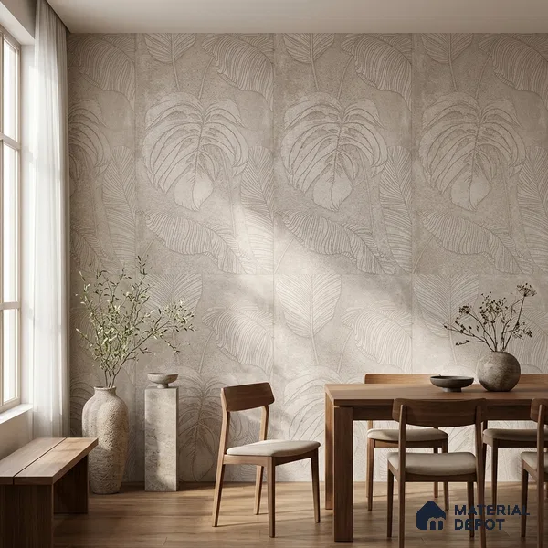 Tropical Wall Tile TL 12244 Cementine Decore Leaf 4 ft x 2 ft Double Digital Finish Vitrified Tile - 9 mm | 4 Random Designs | Suitable for Bathroom, Accent/Feature Wall, Foyer