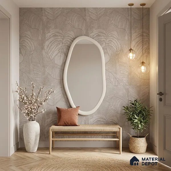 Tropical Wall Tile TL 12244 Cementine Decore Leaf 4 ft x 2 ft Double Digital Finish Vitrified Tile - 9 mm | 4 Random Designs | Suitable for Bathroom, Accent/Feature Wall, Foyer