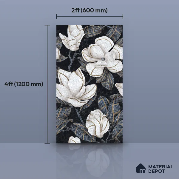 Faux Mosaic Floral Wall Tile TL 12278 Prisma White Decore 4 ft x 2 ft Sugar + (Glossy Granula/Glue) Finish Vitrified Tile - 9 mm | Suitable for Bathroom, Accent/Feature Wall, Dining Area