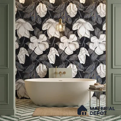 Faux Mosaic Floral Wall Tile TL 12278 Prisma White Decore 4 ft x 2 ft Sugar + (Glossy Granula/Glue) Finish Vitrified Tile - 9 mm | Suitable for Bathroom, Accent/Feature Wall, Dining Area