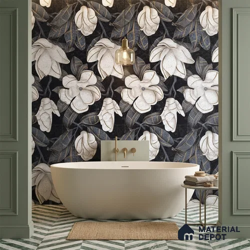 Faux Mosaic Floral Wall Tile TL 12278 Prisma White Decore 4 ft x 2 ft Sugar + (Glossy Granula/Glue) Finish Vitrified Tile - 9 mm | Suitable for Bathroom, Accent/Feature Wall, Dining Area