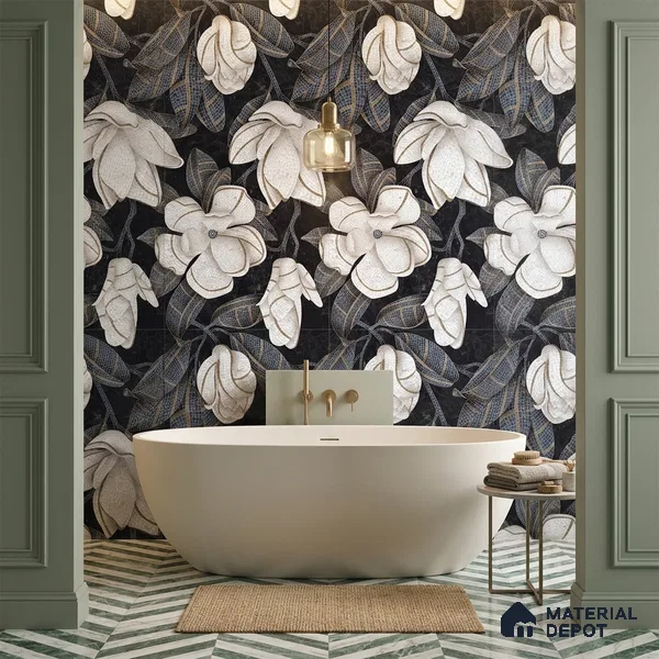 Faux Mosaic Floral Wall Tile TL 12278 Prisma White Decore 4 ft x 2 ft Sugar + (Glossy Granula/Glue) Finish Vitrified Tile - 9 mm | Suitable for Bathroom, Accent/Feature Wall, Dining Area