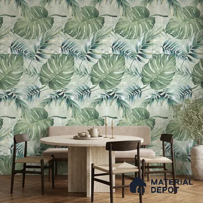 Tropical Wall Tile TL 12277 Leaflet Green Decore 4 ft x 2 ft Sugar + (Glossy Granula/Glue) Finish Vitrified Tile - 9 mm | Suitable for Bathroom, Accent/Feature Wall, Foyer