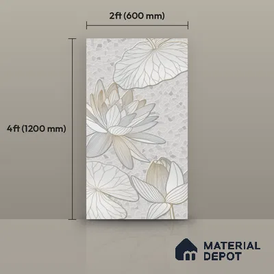 Floral Wall Tile TL 12275 B Dalmia Grey Decore 4 ft x 2 ft Sugar + (Glossy Granula/Glue) Finish Vitrified Tile - 9 mm | 2 Random Designs | Suitable for Bathroom, Accent/Feature Wall, Dining Area