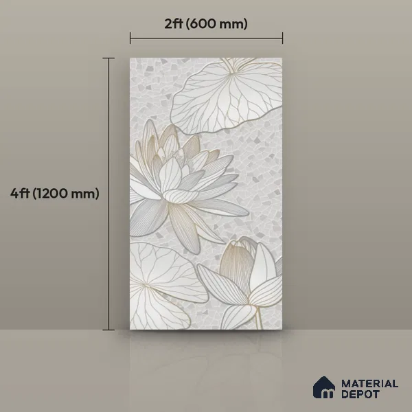 Floral Wall Tile TL 12275 B Dalmia Grey Decore 4 ft x 2 ft Sugar + (Glossy Granula/Glue) Finish Vitrified Tile - 9 mm | 2 Random Designs | Suitable for Bathroom, Accent/Feature Wall, Dining Area