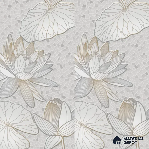 Floral Wall Tile TL 12275 B Dalmia Grey Decore 4 ft x 2 ft Sugar + (Glossy Granula/Glue) Finish Vitrified Tile - 9 mm | 2 Random Designs | Suitable for Bathroom, Accent/Feature Wall, Dining Area