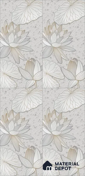 Floral Wall Tile TL 12275 B Dalmia Grey Decore 4 ft x 2 ft Sugar + (Glossy Granula/Glue) Finish Vitrified Tile - 9 mm | 2 Random Designs | Suitable for Bathroom, Accent/Feature Wall, Dining Area