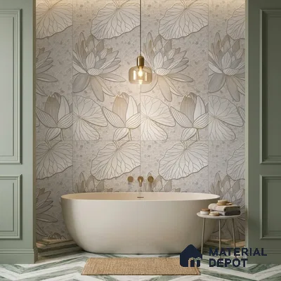 Floral Wall Tile TL 12275 B Dalmia Grey Decore 4 ft x 2 ft Sugar + (Glossy Granula/Glue) Finish Vitrified Tile - 9 mm | 2 Random Designs | Suitable for Bathroom, Accent/Feature Wall, Dining Area