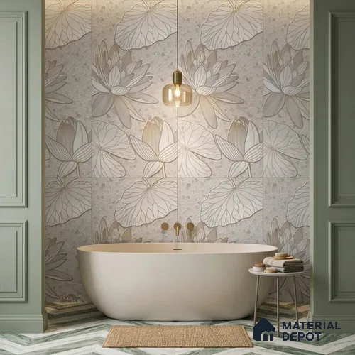 Floral Wall Tile TL 12275 B Dalmia Grey Decore 4 ft x 2 ft Sugar + (Glossy Granula/Glue) Finish Vitrified Tile - 9 mm | 2 Random Designs | Suitable for Bathroom, Accent/Feature Wall, Dining Area