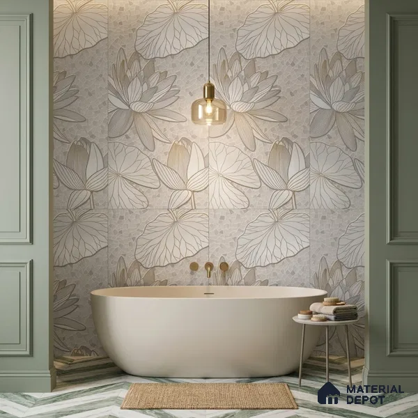 Floral Wall Tile TL 12275 B Dalmia Grey Decore 4 ft x 2 ft Sugar + (Glossy Granula/Glue) Finish Vitrified Tile - 9 mm | 2 Random Designs | Suitable for Bathroom, Accent/Feature Wall, Dining Area