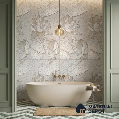 Floral Wall Tile TL 12275 B Dalmia Grey Decore 4 ft x 2 ft Sugar + (Glossy Granula/Glue) Finish Vitrified Tile - 9 mm | 2 Random Designs | Suitable for Bathroom, Accent/Feature Wall, Dining Area