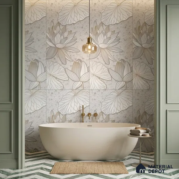 Floral Wall Tile TL 12275 B Dalmia Grey Decore 4 ft x 2 ft Sugar + (Glossy Granula/Glue) Finish Vitrified Tile - 9 mm | 2 Random Designs | Suitable for Bathroom, Accent/Feature Wall, Dining Area