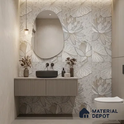 Floral Wall Tile TL 12275 B Dalmia Grey Decore 4 ft x 2 ft Sugar + (Glossy Granula/Glue) Finish Vitrified Tile - 9 mm | 2 Random Designs | Suitable for Bathroom, Accent/Feature Wall, Dining Area