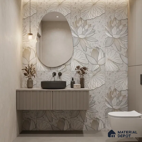 Floral Wall Tile TL 12275 B Dalmia Grey Decore 4 ft x 2 ft Sugar + (Glossy Granula/Glue) Finish Vitrified Tile - 9 mm | 2 Random Designs | Suitable for Bathroom, Accent/Feature Wall, Dining Area