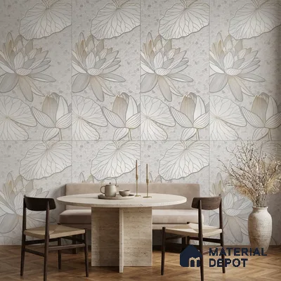 Floral Wall Tile TL 12275 B Dalmia Grey Decore 4 ft x 2 ft Sugar + (Glossy Granula/Glue) Finish Vitrified Tile - 9 mm | 2 Random Designs | Suitable for Bathroom, Accent/Feature Wall, Dining Area