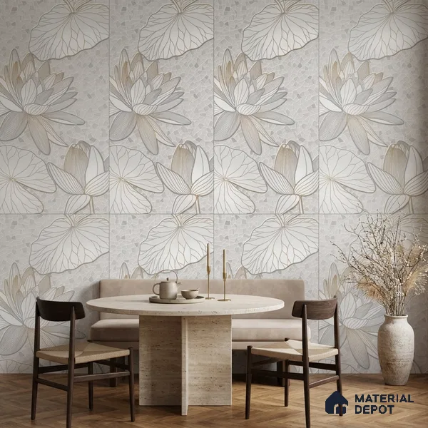 Floral Wall Tile TL 12275 B Dalmia Grey Decore 4 ft x 2 ft Sugar + (Glossy Granula/Glue) Finish Vitrified Tile - 9 mm | 2 Random Designs | Suitable for Bathroom, Accent/Feature Wall, Dining Area