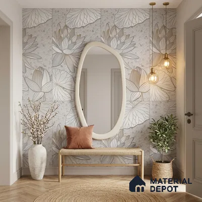 Floral Wall Tile TL 12275 B Dalmia Grey Decore 4 ft x 2 ft Sugar + (Glossy Granula/Glue) Finish Vitrified Tile - 9 mm | 2 Random Designs | Suitable for Bathroom, Accent/Feature Wall, Dining Area