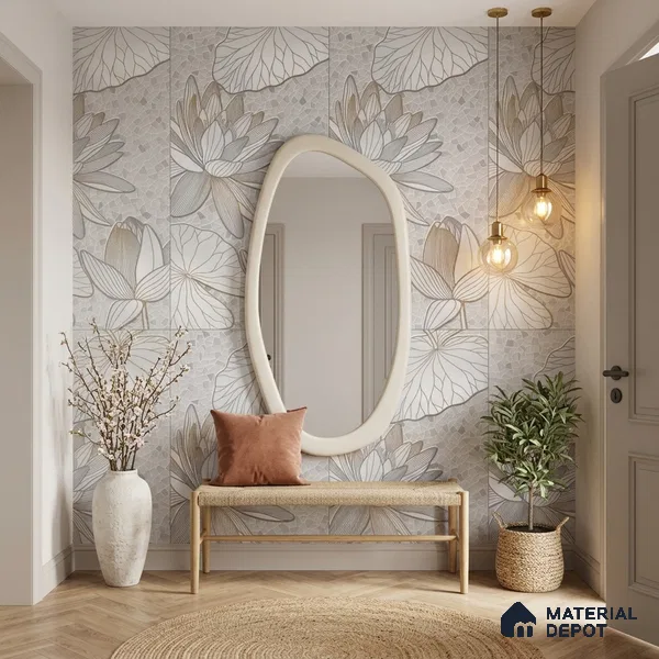 Floral Wall Tile TL 12275 B Dalmia Grey Decore 4 ft x 2 ft Sugar + (Glossy Granula/Glue) Finish Vitrified Tile - 9 mm | 2 Random Designs | Suitable for Bathroom, Accent/Feature Wall, Dining Area