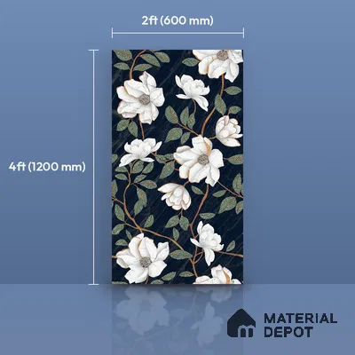 Floral Wall Tile TL 12274 Blossom Black Decore 4 ft x 2 ft Sugar + (Glossy Granula/Glue) Finish Vitrified Tile - 9 mm | Suitable for Bathroom, Accent/Feature Wall, Dining Area