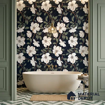 Floral Wall Tile TL 12274 Blossom Black Decore 4 ft x 2 ft Sugar + (Glossy Granula/Glue) Finish Vitrified Tile - 9 mm | Suitable for Bathroom, Accent/Feature Wall, Dining Area