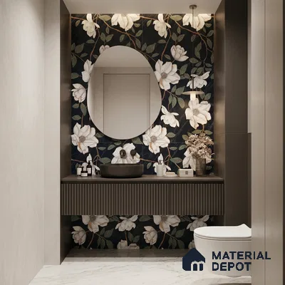 Floral Wall Tile TL 12274 Blossom Black Decore 4 ft x 2 ft Sugar + (Glossy Granula/Glue) Finish Vitrified Tile - 9 mm | Suitable for Bathroom, Accent/Feature Wall, Dining Area