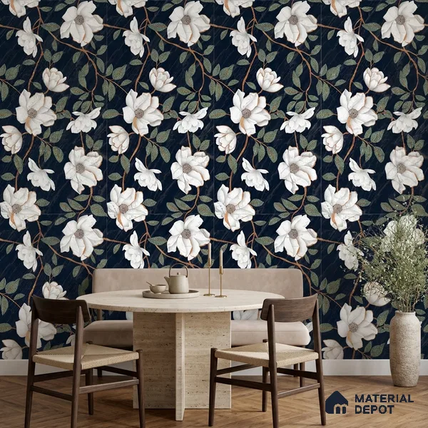 Floral Wall Tile TL 12274 Blossom Black Decore 4 ft x 2 ft Sugar + (Glossy Granula/Glue) Finish Vitrified Tile - 9 mm | Suitable for Bathroom, Accent/Feature Wall, Dining Area