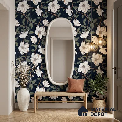 Floral Wall Tile TL 12274 Blossom Black Decore 4 ft x 2 ft Sugar + (Glossy Granula/Glue) Finish Vitrified Tile - 9 mm | Suitable for Bathroom, Accent/Feature Wall, Dining Area
