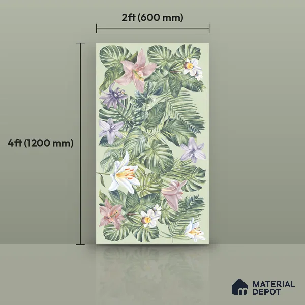Floral Wall Tile TL 12738 D Nebula Verde Decor 4 ft x 2 ft Matte Finish Vitrified Tile - 8.5 mm | Suitable for Bathroom, Accent/Feature Wall, Dining Area
