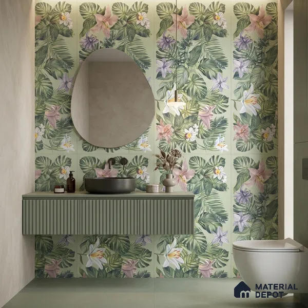 Floral Wall Tile TL 12738 D Nebula Verde Decor 4 ft x 2 ft Matte Finish Vitrified Tile - 8.5 mm | Suitable for Bathroom, Accent/Feature Wall, Dining Area