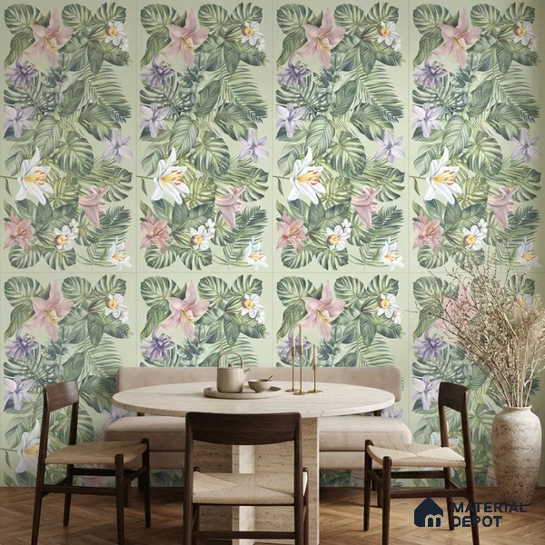 Floral Wall Tile TL 12738 D Nebula Verde Decor 4 ft x 2 ft Matte Finish Vitrified Tile - 8.5 mm | Suitable for Bathroom, Accent/Feature Wall, Dining Area