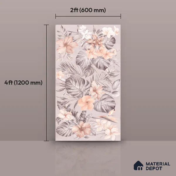 Floral Wall Tile TL 12738 G Nebula Pink Decor 4 ft x 2 ft Matte Finish Vitrified Tile - 8.5 mm | Suitable for Bathroom, Accent/Feature Wall, Dining Area