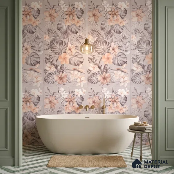 Floral Wall Tile TL 12738 G Nebula Pink Decor 4 ft x 2 ft Matte Finish Vitrified Tile - 8.5 mm | Suitable for Bathroom, Accent/Feature Wall, Dining Area