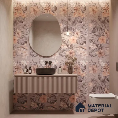 Floral Wall Tile TL 12738 G Nebula Pink Decor 4 ft x 2 ft Matte Finish Vitrified Tile - 8.5 mm | Suitable for Bathroom, Accent/Feature Wall, Dining Area