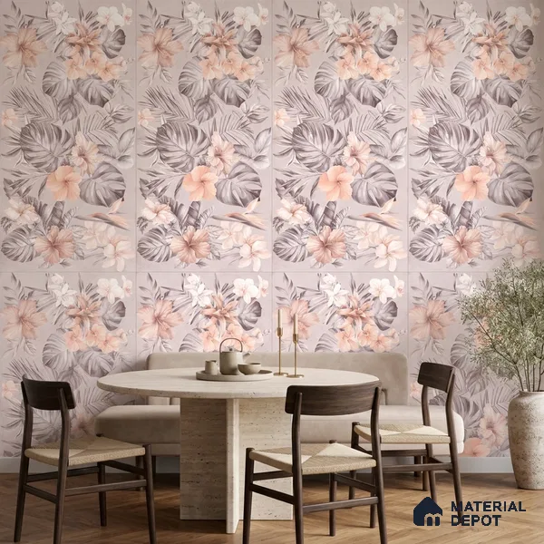 Floral Wall Tile TL 12738 G Nebula Pink Decor 4 ft x 2 ft Matte Finish Vitrified Tile - 8.5 mm | Suitable for Bathroom, Accent/Feature Wall, Dining Area