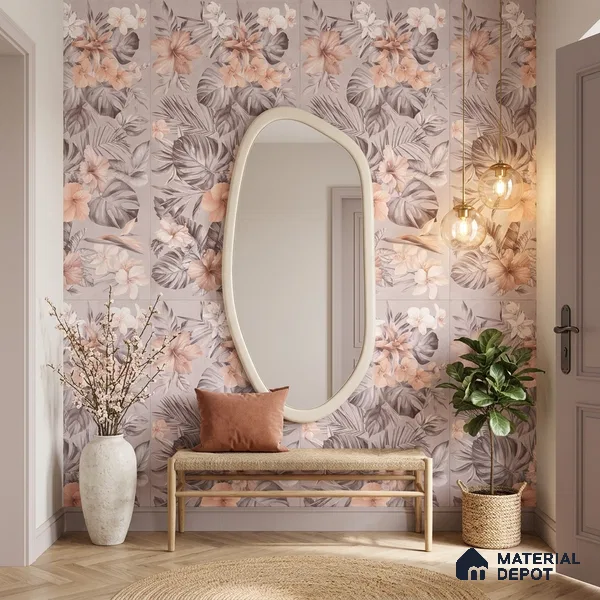 Floral Wall Tile TL 12738 G Nebula Pink Decor 4 ft x 2 ft Matte Finish Vitrified Tile - 8.5 mm | Suitable for Bathroom, Accent/Feature Wall, Dining Area