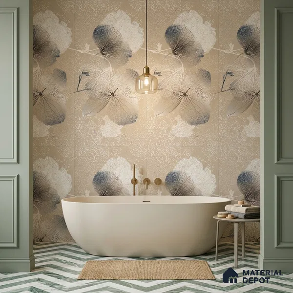 Floral Wall Tile TL 08677 Beige Highlighter 4 ft x 2 ft Matte Finish Vitrified Tile - 9 mm | Suitable for Bathroom, Accent/Feature Wall, Foyer