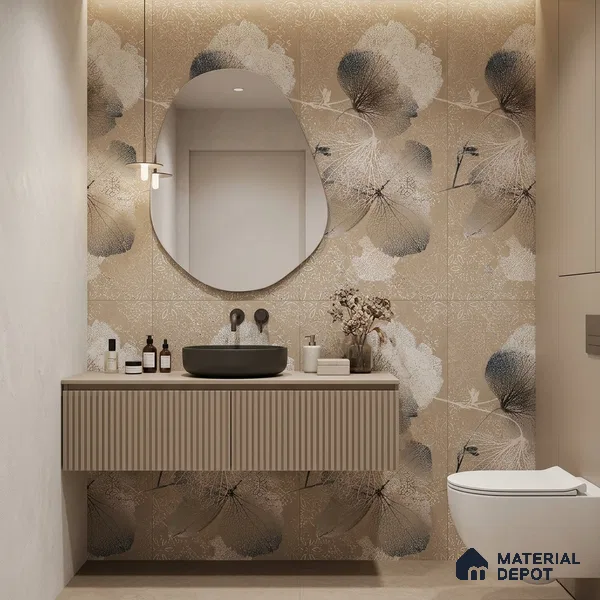 Floral Wall Tile TL 08677 Beige Highlighter 4 ft x 2 ft Matte Finish Vitrified Tile - 9 mm | Suitable for Bathroom, Accent/Feature Wall, Foyer