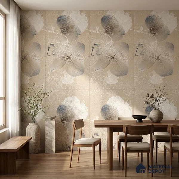 Floral Wall Tile TL 08677 Beige Highlighter 4 ft x 2 ft Matte Finish Vitrified Tile - 9 mm | Suitable for Bathroom, Accent/Feature Wall, Foyer