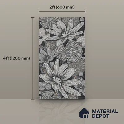 Faux Mosaic Floral Wall Tile TL 08659 Black 4 ft x 2 ft Matte Finish Vitrified Tile - 9 mm | Suitable for Bathroom, Accent/Feature Wall, Foyer