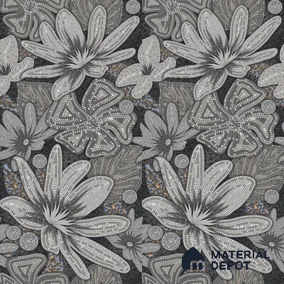 Faux Mosaic Floral Wall Tile TL 08659 Black 4 ft x 2 ft Matte Finish Vitrified Tile - 9 mm | Suitable for Bathroom, Accent/Feature Wall, Foyer