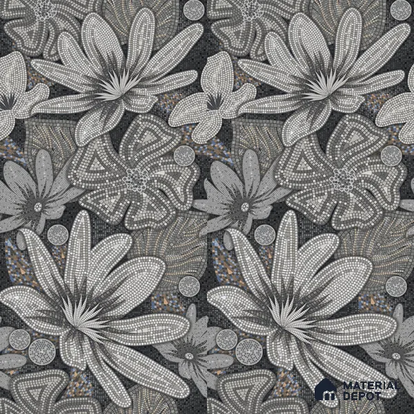 Faux Mosaic Floral Wall Tile TL 08659 Black 4 ft x 2 ft Matte Finish Vitrified Tile - 9 mm | Suitable for Bathroom, Accent/Feature Wall, Foyer