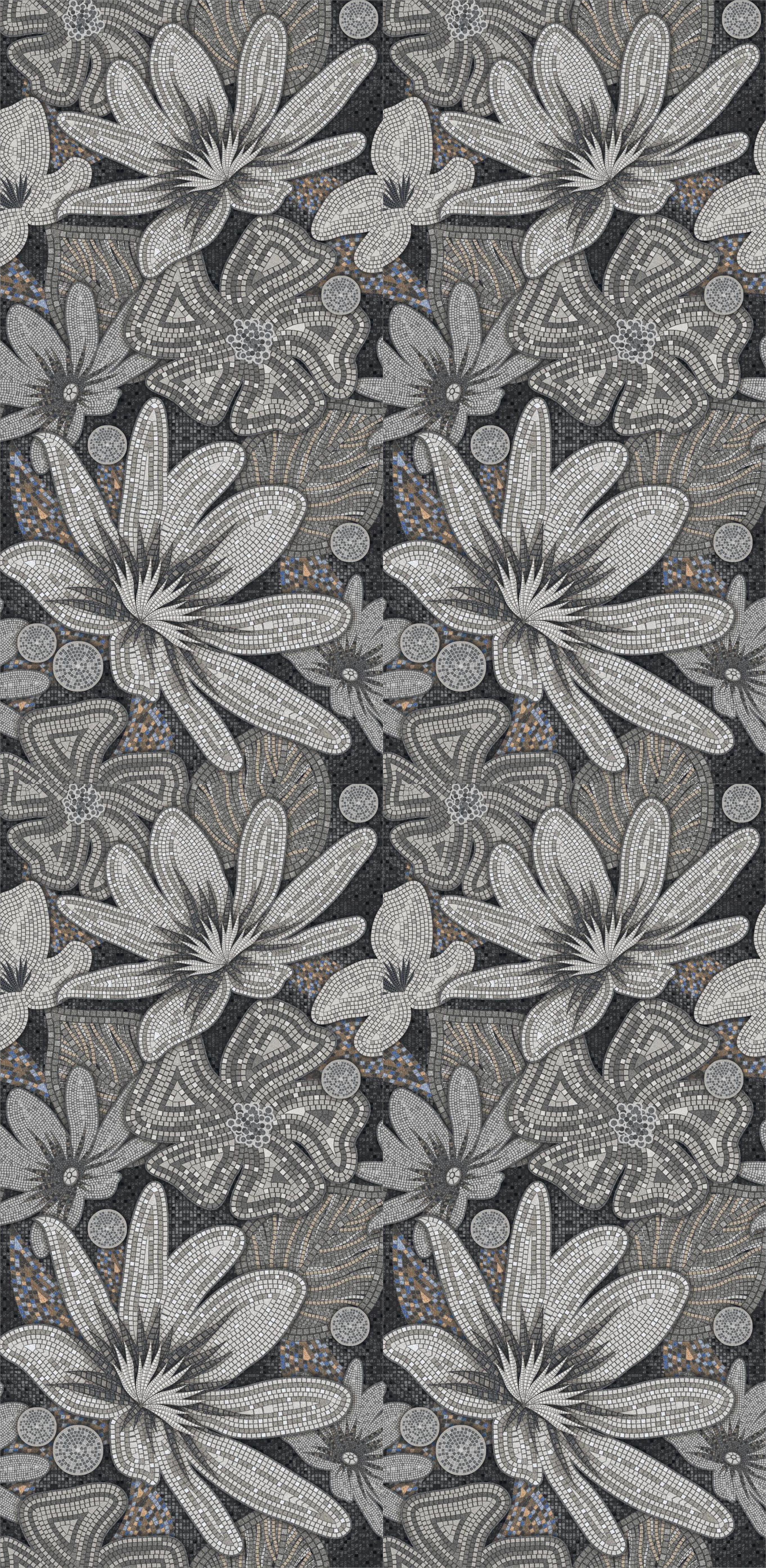 Faux Mosaic Floral Wall Tile TL 08659 Black 4 ft x 2 ft Matte Finish Vitrified Tile - 9 mm | Suitable for Bathroom, Accent/Feature Wall, Foyer