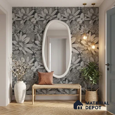 Faux Mosaic Floral Wall Tile TL 08659 Black 4 ft x 2 ft Matte Finish Vitrified Tile - 9 mm | Suitable for Bathroom, Accent/Feature Wall, Foyer